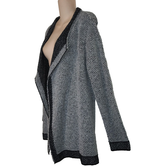 Maryline Cardigan Sweater Gray Black Medium M Wool Blend Italy Open Knit Career - Picture 3 of 10